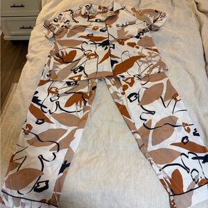 Rachel Zoe Cream & Brown Abstract Print Pajama Set